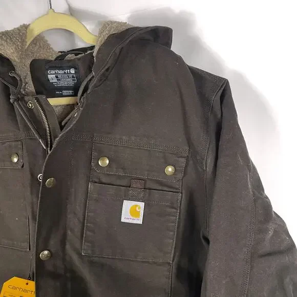 SOLD-Carhartt Washed Duck Sherpa Lined Utility Jacket Brown Coat Relaxed Sz L - Picture 5 of 11